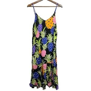 Beauty Sleep Social Pineapple Print Black Rayon Maxi sleep Dress Womens size med